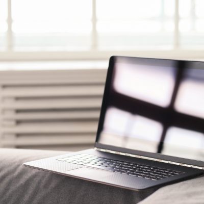 Technology and internet. Laptop at home