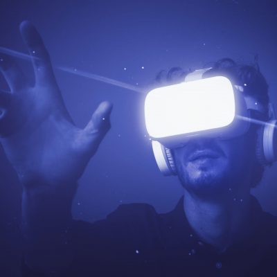 Young man using a VR headset