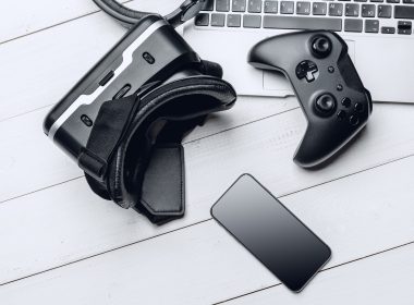 gamer workspace concept, top view