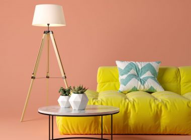 Interior of modern living room with sofa and furniture 3 D rendering