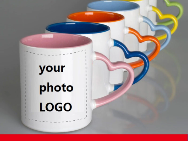 Ceramic Mug DIY Photo Heart Shape Handle Color Inside and Color Hand Cup Customized Pictures LOGO Name Text Creative Cut Gifts